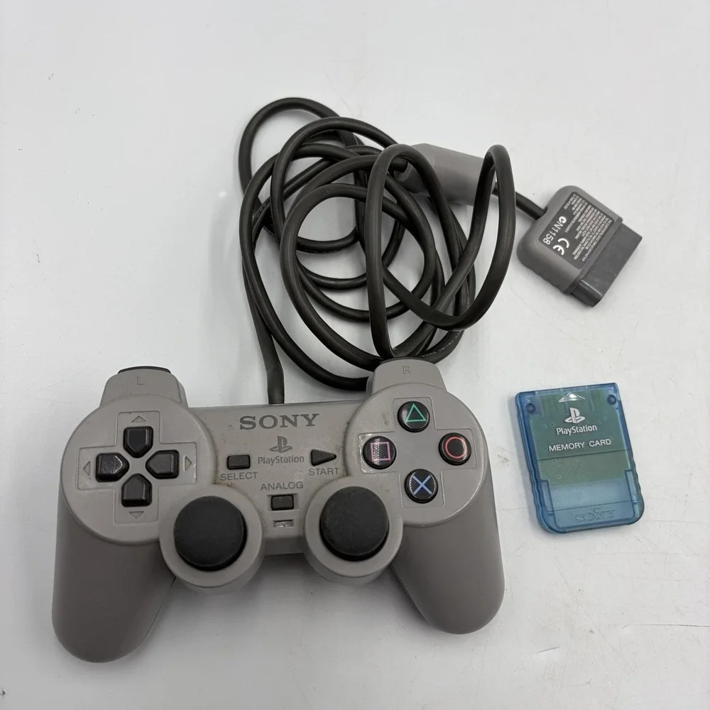 Sony OEM PlayStation DualShock Wired Controller Gray PS Video Game  Memory Card
